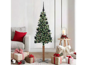 Sapin de noël, arbre de noël mince vert 150 cm pvc et bois de pin massif shl8507