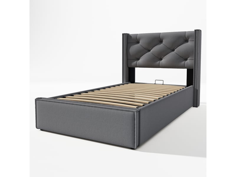  Lit 1 personne 90x200cm avec matelas, lit enfant avec sommier à lattes métalliques, lit simple, gris  - Conforama E