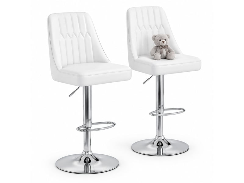  Tabourets de bar 95,5-117,5 cm lot de 2, chaise bar, pivotants 360°, assise pu, métal robuste, cuisine moderne, blanc  - Conforama A