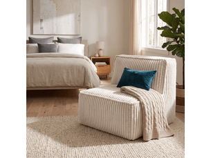 Module central déhoussable pour canapé modulable velours côtelé 90x82 cm blanc cassé