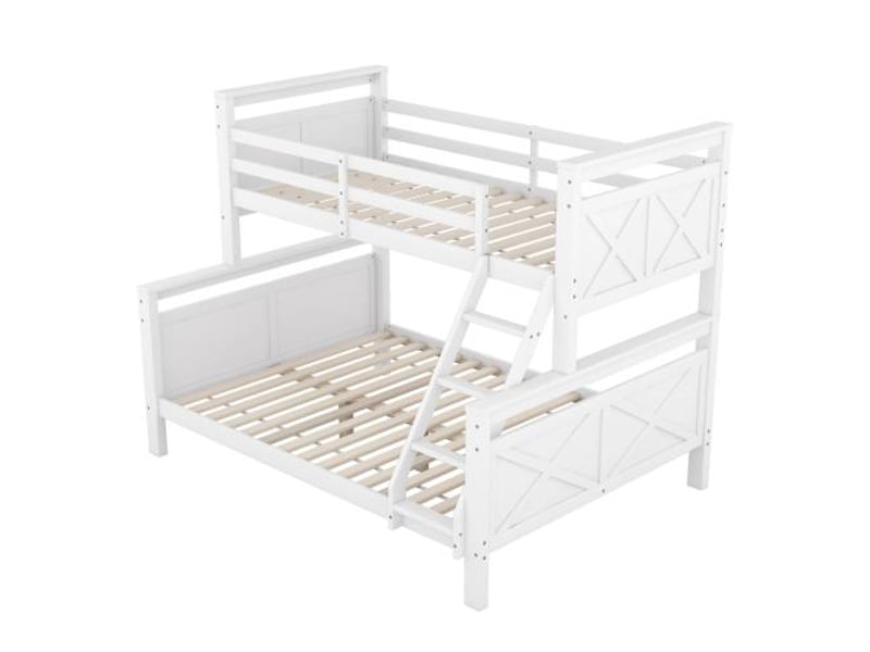 Lit superposé 90(140)x200 cm, lit enfant avec échelle et barrière de sécurité, sans matelas, en bois, blanc  - Conforama E