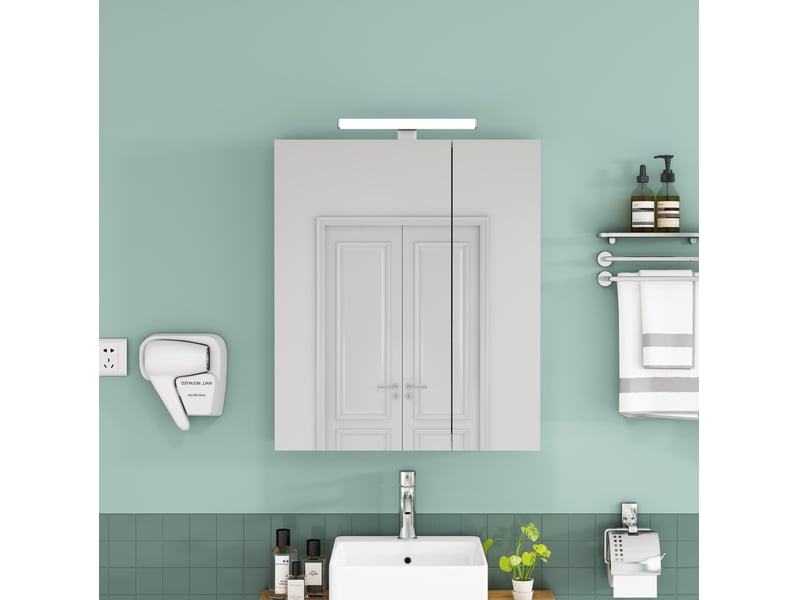 Armoire de toilette miroir murale blanche 60 x 16 x 70 cm avec éclairage led et prise française  - Conforama D