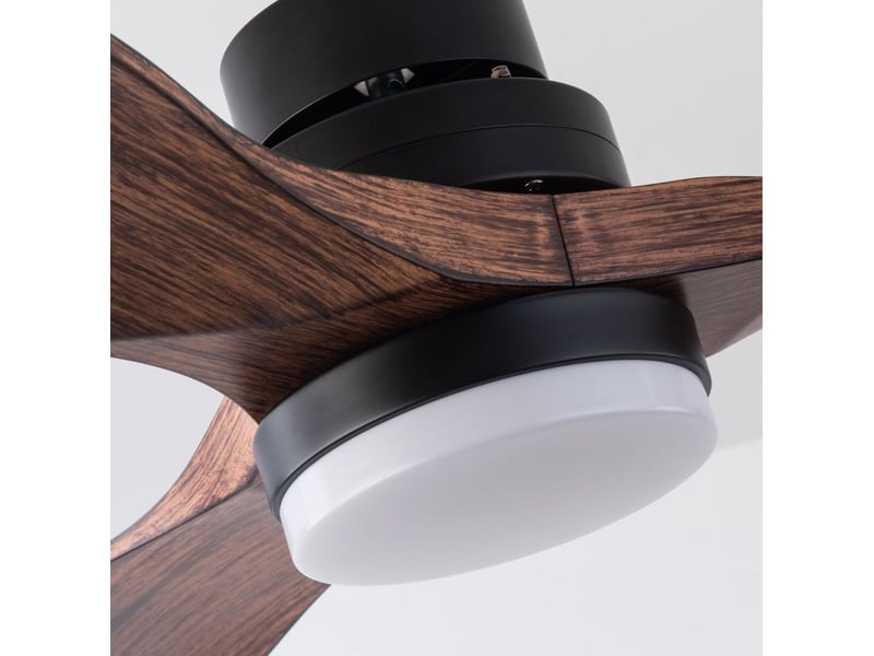  Ventilateur de plafond 107x107x34 cm noir et noyer foncé, abs avec lumière led et télécommande 6 vitesses  - Conforama E