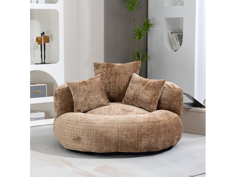  Canapé paresseux avec 3 coussins, teinte café, revêtement chenille, confortable, modèle simple, idéal pour salon et bureau  - Conforama B