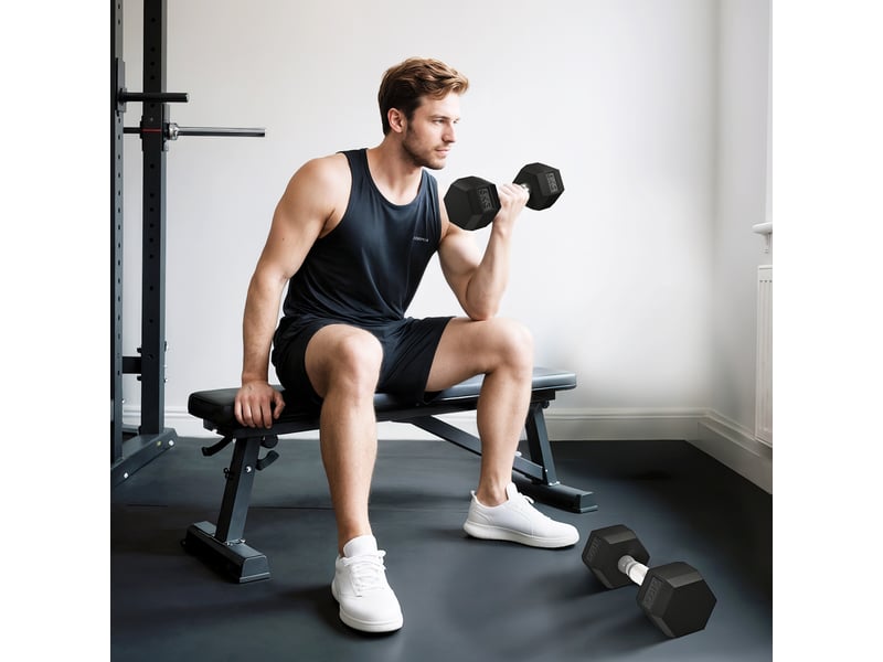  Lot de 2 haltères hexagonales de 6 kg avec poignée antidérapante et revêtement en caoutchouc, noires  - Conforama C