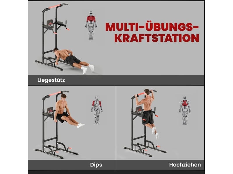Tour de musculation réglable 123 x 98 x 239 cm – rouge et noir – tractions, dips et pompes à domicile - Conforama E