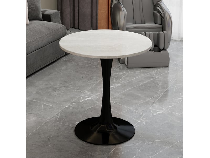  Table basse ronde 70x70x72cm style moderne du milieu du siècle, pieds hauts, marbre reconstitué, noir et blanc  - Conforama B