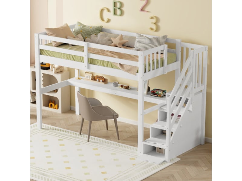  Lit mezzanine 90x200 cm coloris blanc pin lit enfant blanc - Conforama E