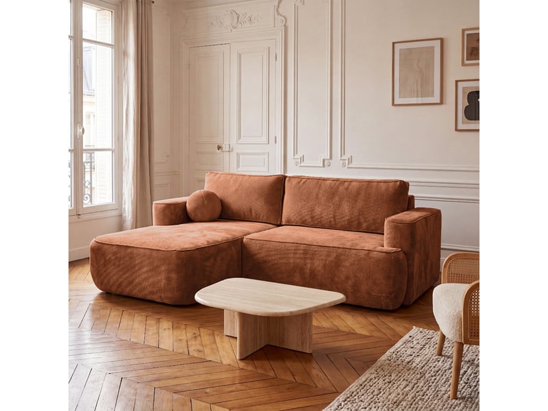  Canapé d'angle moon mini avec fonction couchage, tissu flow, gauche, brique (09)  - Conforama B