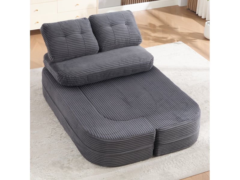  Canapé convertible 165x123 cm avec fonction méridienne, accoudoirs réglables et 2 porte-gobelets, velours, gris foncé  - Conforama B