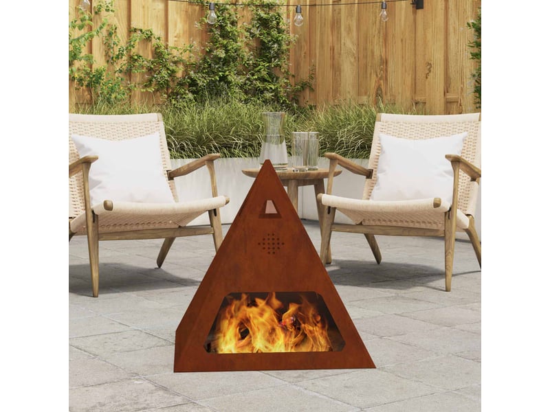 Brasero exterieur, foyer camping rouillé 50x50x51 cm acier patiné - Conforama B