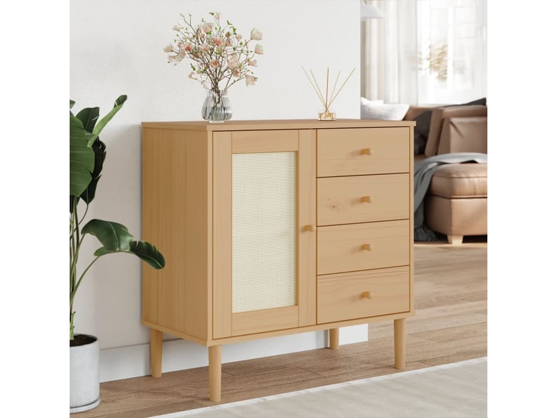 Buffet - bahut - meuble de rangement senja aspect rotin marron 80x40x80 cm bois massif de pin - Conforama B