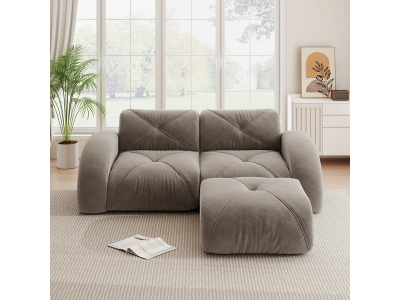 Canapé modulable, canapé 2 places – mousse haute densité, taupe, en chenille, avec pouf, base antidérapante - Conforama R