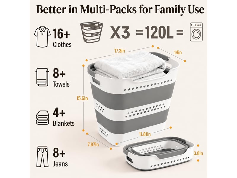 Lot de 2 panier à linge pliable 42 l avec poignées, bac à linge escamotable et gain de place pour salle de bain - Conforama B