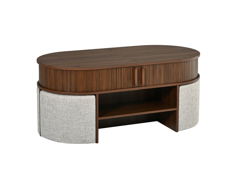  Table basse ovale 120 x 60 cm en mdf avec tabourets et rangement  - Conforama W
