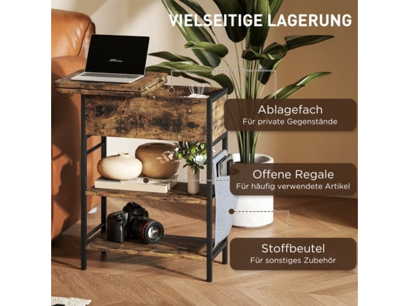Table de chevet 2 niveaux marron rustique avec prises, usb et rangement 60x29,8x58,5 cm - Conforama B