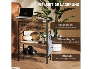 Table de chevet 2 niveaux marron rustique avec prises, usb et rangement 60x29,8x58,5 cm
