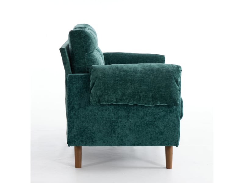  Canapé 2 places en chenille vert émeraude, style mid-century, coussins moelleux, petit canapé compact  - Conforama E
