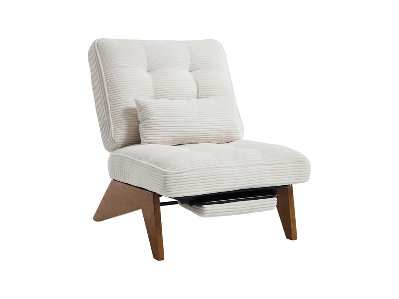 Fauteuil lounge réglable en velours côtelé beige avec repose-pieds et coussin lombaire - Conforama D
