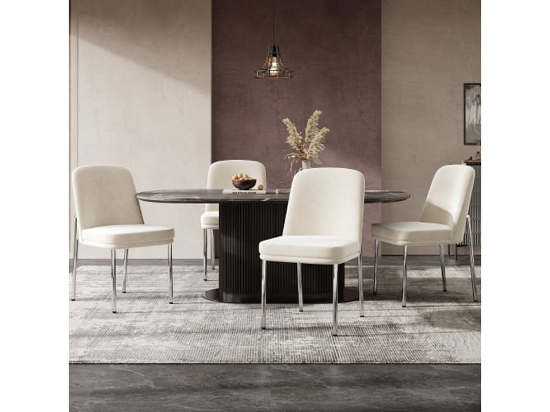  Ensemble de 6 chaises de salle à manger, velours beige, coussins épais, pieds métalliques, cadre en argent galvanisé  - Conforama B