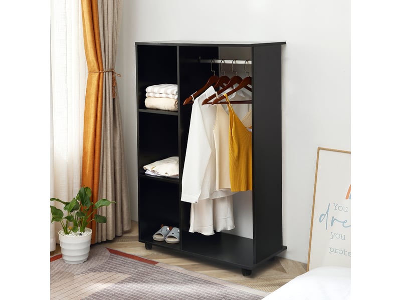  Armoire penderie armoire de rangement mobile panneaux de particules noir  - Conforama C