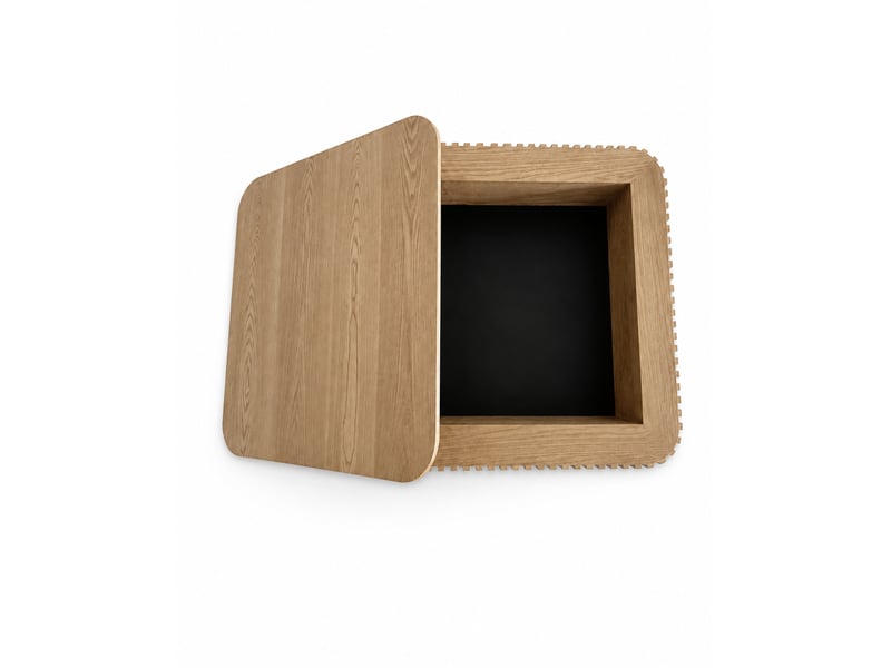  Table basse carrée 75x75 cm – bois naturel – rangement dissimulé, plateau amovible et design strié moderne  - Conforama A