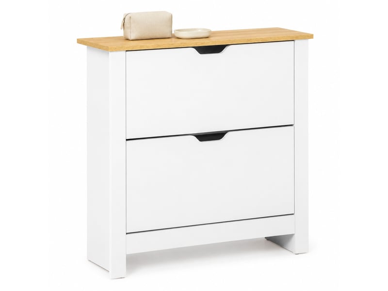  Meuble à chaussures l72 x p26 x h80 cm en contreplaqué à 2 abattants blanc et naturel chicfurn  - Conforama A