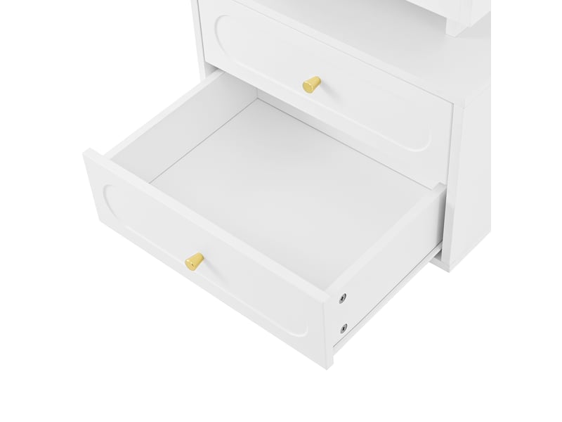  Table de chevet 50x40x60 cm avec éclairage led, 2 tiroirs, espace de rangement ouvert, panneau de particules, blanc  - Conforama D