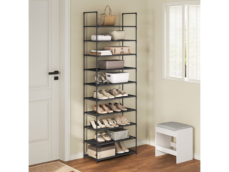 Étagère chaussures, à 10 niveaux, rangement chaussures, étroit, cadre en métal, 61x28x174cm, noir  - Conforama C