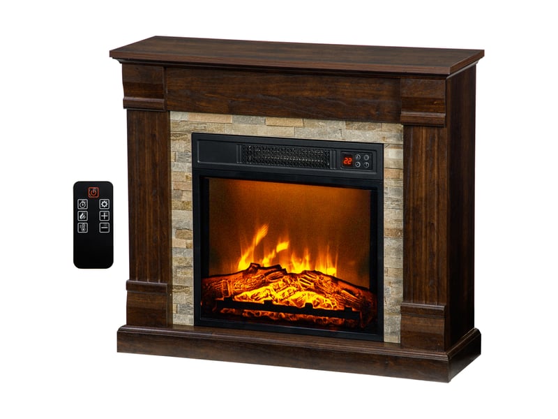 Cheminée électrique marron avec chauffage, flamme 3d et température réglable - Conforama B