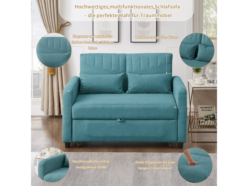  Canapé convertible 2 places extensible design contemporain bleu antique tissu lin coton dossier réglable  - Conforama E