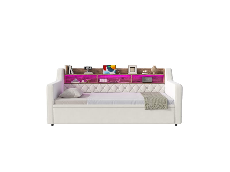  Sofa-lit en velours beige 90 x 190 cm  - Conforama B