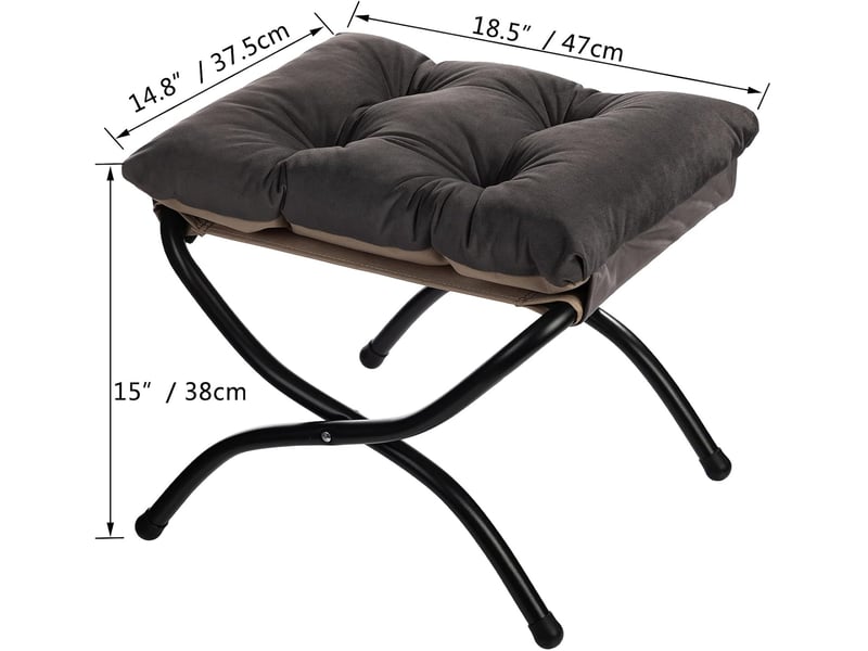  Repose-pieds pliable en tissu velours – pieds en métal, gris foncé  - Conforama B