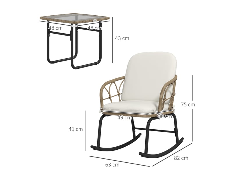 Salon de jardin 3 pièces jaune en rotin pe, 2 fauteuils à bascule avec table basse et housses amovibles - Conforama C