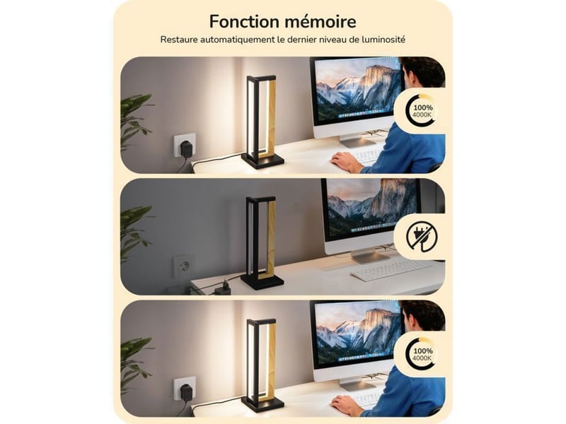  Lampe de chevet tactile dimmable led 3 temperatures 35 cm metal bois noir 370618_AACFT93569_6_DROPFR - Conforama D
