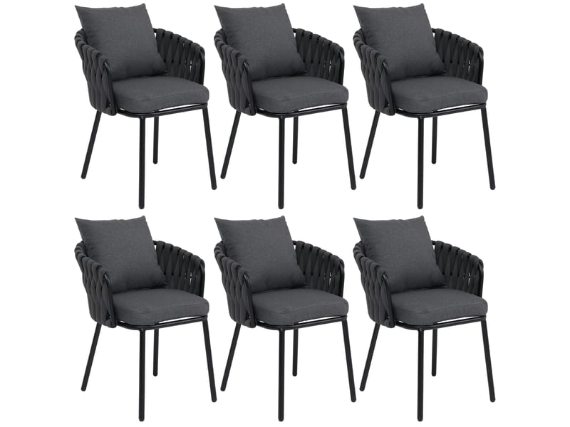  Lot de 6 chaises de salle à manger ou extérieur avec accoudoirs coussins amovibles et cordage élastique polyester anthracite et aluminium 04_0008722  - Conforama A