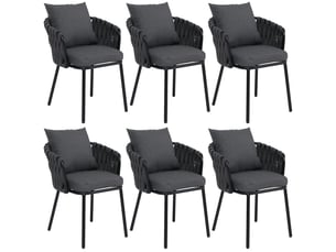 Lot de 6 chaises de salle à manger ou extérieur avec accoudoirs coussins amovibles et cordage élastique polyester anthracite et aluminium 04_0008722