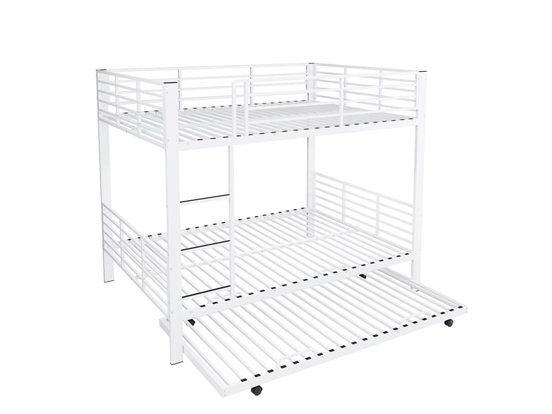  Lit superposé enfant et adolescent 140 x 200 cm 3 places avec lit gigogne blanc mat  - Conforama A