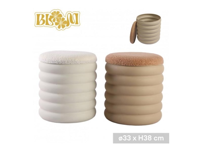  Lot de 2 poufs coffres avec assise teddy - d33 x h38 cm - beige et blanc  - Conforama B