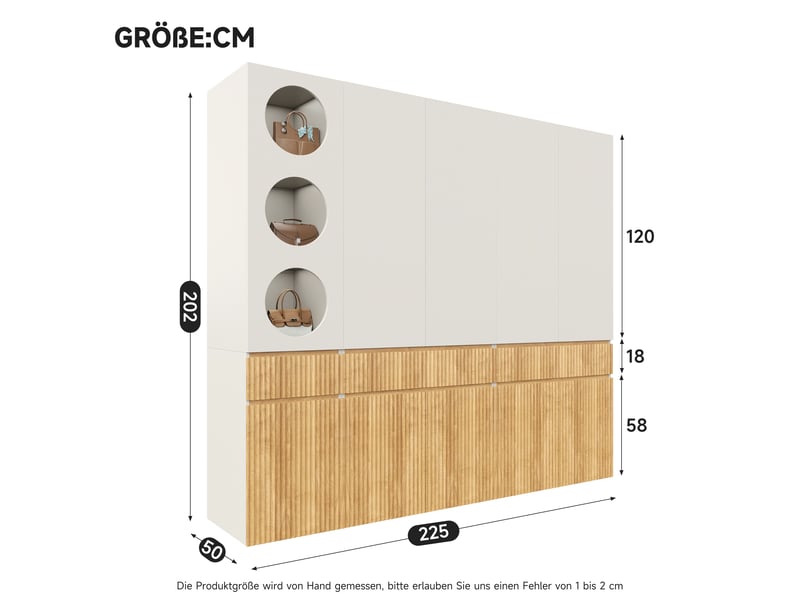  Armoire penderie 10 portes chêne clair 225x50x200 cm - 3 tiroirs 2 tringles rangement chambre  - Conforama C