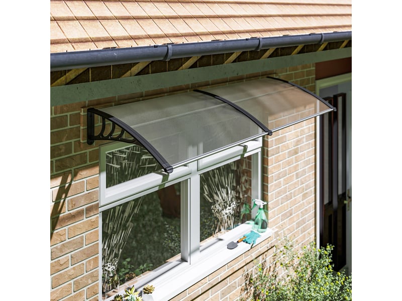 Auvent extérieur 195 x 75 cm, en polycarbonate et aluminium transparent, pour fenêtres et portes de balcon.  - Conforama D