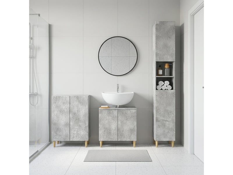  Ensemble de meuble de salle de bain 3 pièces delft gris béton cf63385  - Conforama B