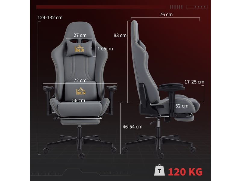  Chaise gaming ergonomique, fauteuil gamer avec accoudoirs 3d 72x76x132cm, gris  - Conforama E