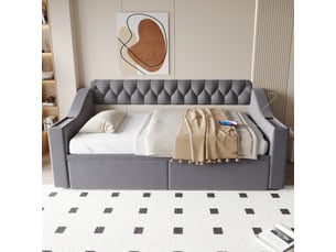 Lit avec rangement 90x190 cm DZMDIP coloris gris