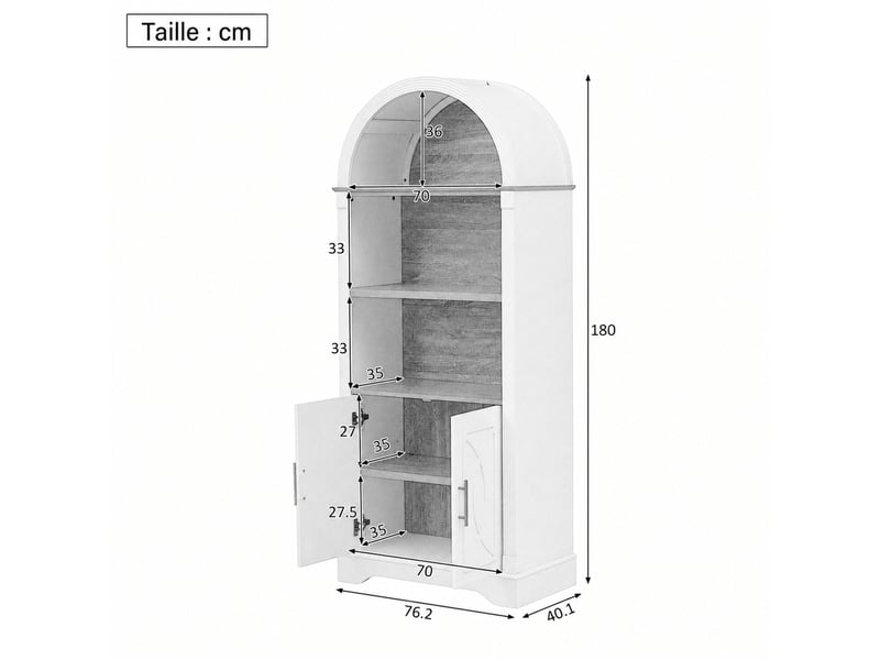  Buffet haut de cuisine avec 2 portes, 3 niches, étagère réglable et led pour salle à manger, blanc, 76,2×40,1×180 cm  - Conforama E