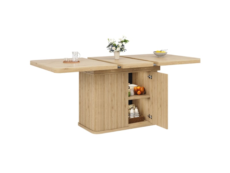  Table à manger extensible 140 à 180 cm effet bois clair avec rangement  - Conforama A
