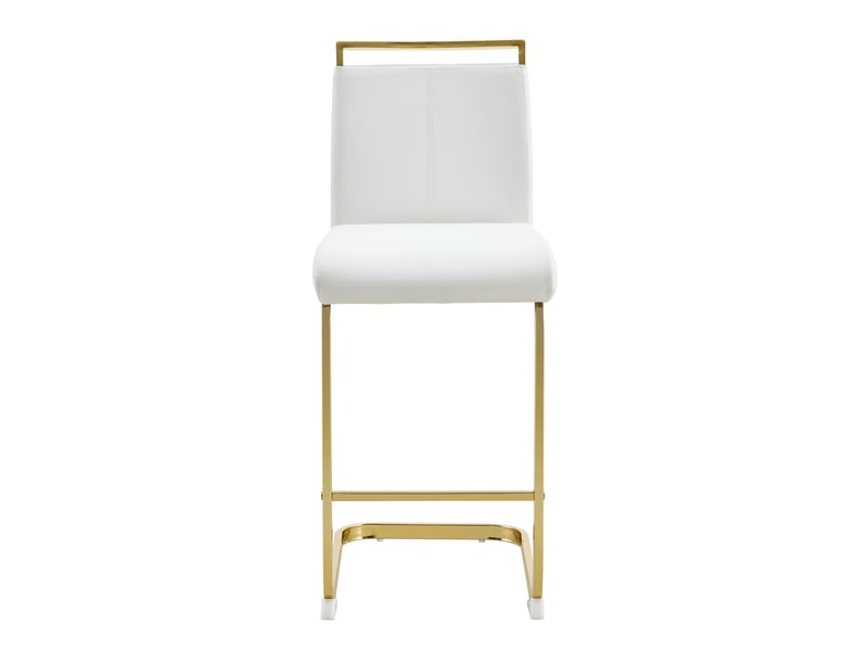 Lot de 2 tabourets de bar cantilever 39 x 46,5 x 96,5 cm - assise en cuir pu et structure métal or - blanc - Conforama A