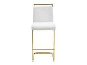 Lot de 2 tabourets de bar cantilever 39 x 46,5 x 96,5 cm - assise en cuir pu et structure métal or - blanc