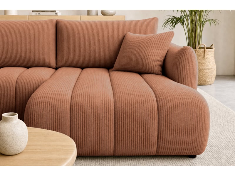 Moorea - canapé d'angle convertible petit velours côtelé 4 places terracotta - Conforama E