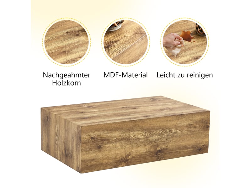 Table basse rectangulaire sans montage avec surface effet bois, style luxe moderne, en mdf, bois, 90 × 50 × 30 cm - Conforama E
